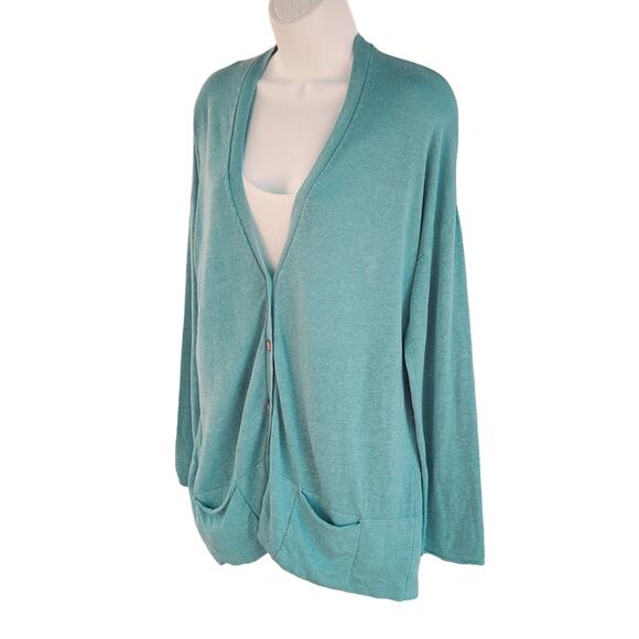 J Jill Linen Blend Cardigan Sweater size M Turquoise Blue Lightweight Summer - Picture 1 of 6